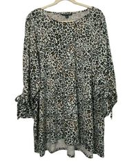 Zac & Rachel Ladies Leopard Animal Print Scrunch Sleeve Blouse Size 2X Plus Size