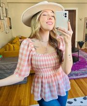 On Cloud Nine Pink Gingham Smocked Peplum Top