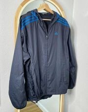 Adidas navy blue classic zip up hooded windbreaker jacket