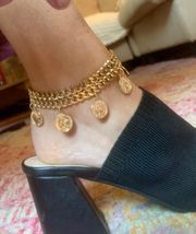 Gold Coin Charm Anklet Bracelet 