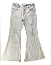 Umgee Distressed Raw Hem Ultra Wide Flare Light Wash Jeans - Juniors Size 9