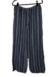 Merona Blue Striped Linen Blend Pull On Drawstring Pants