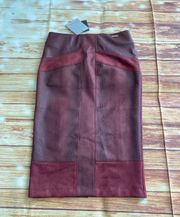 Women Burgundy Full Control Waistband Midi Pencil Skirt  Sz Small