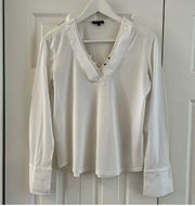 White V-neck Blouse Long Sleeves