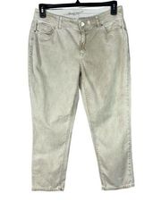 Chico’s Platinum SZ 1 (8) Crop Jeans Mid-Rise Stretch Pockets Beige Stonewash