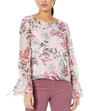 Cupcakes & Cashmere Women's Pink Floral Coquette Blouse - Size Large - Romantic