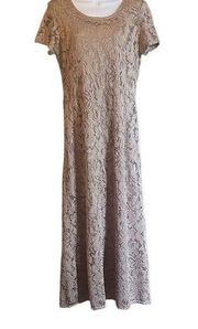 Nina Piccalino Womens 10 Vintage 1980's Tan Lace Overlay Scoop Neck Maxi Dress