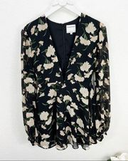 Privacy Please Black Floral Long Sleeve Mini Dress V-neck Revolve XS