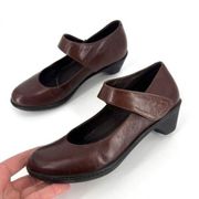 Dansko Bess Mary Jane Shoes Brown Leather Chunky Heel Hook & Loop Size 37 6.5-7