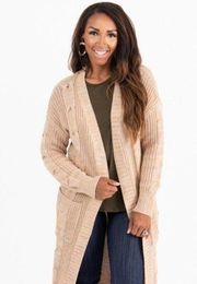 Agnes & Dora Cable Knit Dreamy Duster Camel Size Small