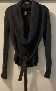 charcoal cowl neck belted sweater Medium. Brown suede belt