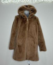 RACHEL ZOE Tan Faux Fur Hooded Jacket long Coat oversized size XS Mobwife style