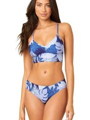 BNWT  blue party palm + striped reversible bottoms bikini set Size M 💙