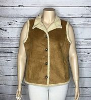 L.L. Bean Women’s Size XL Reg Tan Faux Suede Sherpa Lined Button Vest Jacket