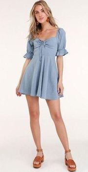 Lulus  Elsie Dusty Blue Puff Sleeve Mini Dress size small