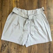 NWT High Waist Paper Bag Shorts Sky Grey Women’s Large NEW