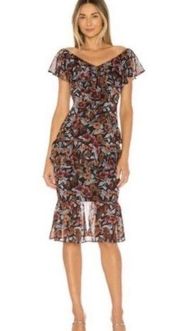 NWOT Majorelle Tina Chiffon Fall Floral Print Ruffle Tiered Midi Dress XS