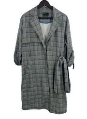 Plaid Casual Trench Jacket M/L