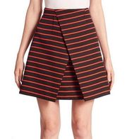 Proenza Schouler Striped Jacquard Suiting Wrap Skirt Black Red Size 4