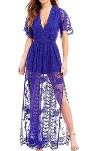 Purple Lace Romper Maxi Overlay Dress XS