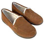 Vionic Lynez Slippers Womens Size 7 Toffee Suede Faux Fur Lining Moccasin