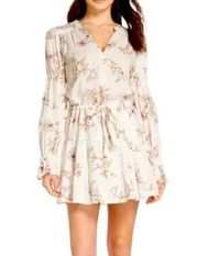 PAIGE $198 Cream Floral Printed Long Sleeve Tiered Button Up Mini Dress