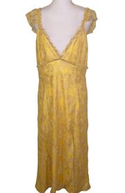 Majorelle Dress Draven Pastel Yellow Lace Flutter Sleeve Midi Dress, Size XL
