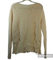 Alexander Mcqueen Cream Distressed Crochet Knit Cotton Sweater Size L