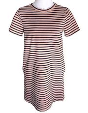 LOU & GREY Size S Small Pink Beige and Navy Blue Stripes Cotton Dress