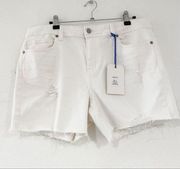 Eunina Riley Distressed Mid Thigh Mid Rise Short in White NWT