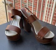 Brown Open Toe Platform Heels