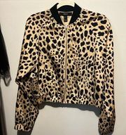 Forever 21  Juniors Size Small Leopard Print Zip Up Lightweight Bomber Jacket