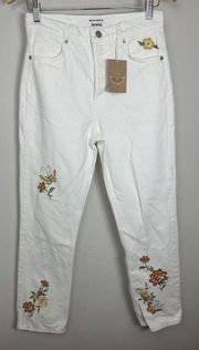 Reformation Cynthia Embroidered High Waist Straight Leg Jeans in Flora Sz 24 NWT