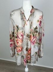 Susan Graver Lightweight Floral V-Neck Blouse Size S