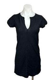 Nation Ltd Black Short Puff Sleeve Cotton Split Neck Mini T-Shirt Dress Size XS