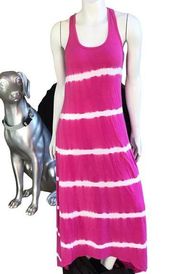 Soybu Pink White Racerback Cotton Modal Maxi Sleeveless Dress Women's Size Large