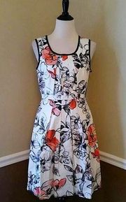 NEW Adrianna Papell Modcloth Ivory Coral & Black Floral Pleated Party Dress 8