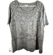 Est 1946 100% Cotton Womens Plus Size 18/20 Short Sleeve Embroidered Grey Top