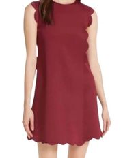 Jasmint Plum Burgundy Draped Scalloped Edge Back Zip Sleeveless Dress