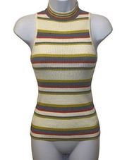 Moth for Anthropologie EUC Striped Ribbed Sleeveless Mock Turtleneck Sweater XS