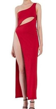 KikiRiki One Shoulder Cutout High Slit Maxi Dress Red Size Small NWT