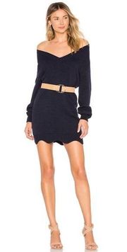 TULAROSA Delia Navy Blue Scallop Hem Knit Sweater Dress - S