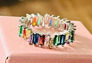 18K White Gold Plated Multi Color Gemstone Baguette Ring Size 5.5