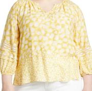 Pintuck Balloon Sleeve Yellow and White Polka‎ Dot Top Size 3X