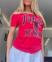 atlanta falcons red off shoulder tee shirt