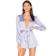 Privacy Please Concord Romper in Lavender Purple Deep V Long Sleeved Size XS New