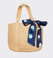 Draper James Straw Bag woven tote with Floral Scarf natural navy NWT