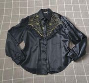 Vtg Panhandle Slim Button Down Western Blouse Lace Ruffle Cowgirl Rodeo