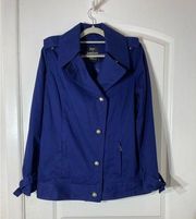 Dennis Basso Blue Button-Down Water-Resistant Coat, size Small