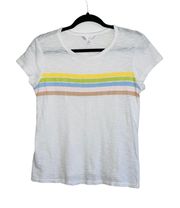 White Stripe Semi-sheer 100% Cotton Short Sleeve Tee